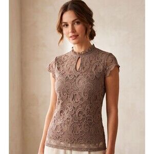 Per Seption Concept Mocha Lace Keyhole Top Size Small